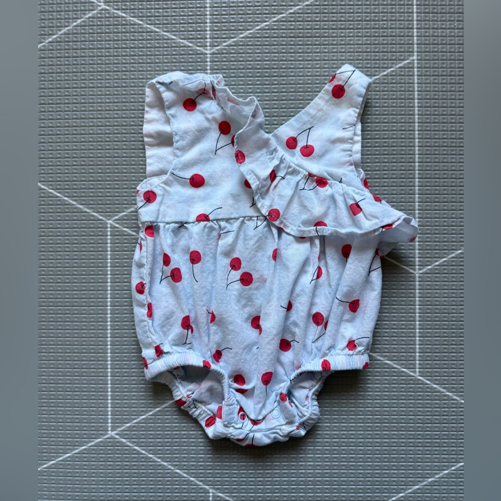 Baby Girls White Cherry Print Ruffle Romper